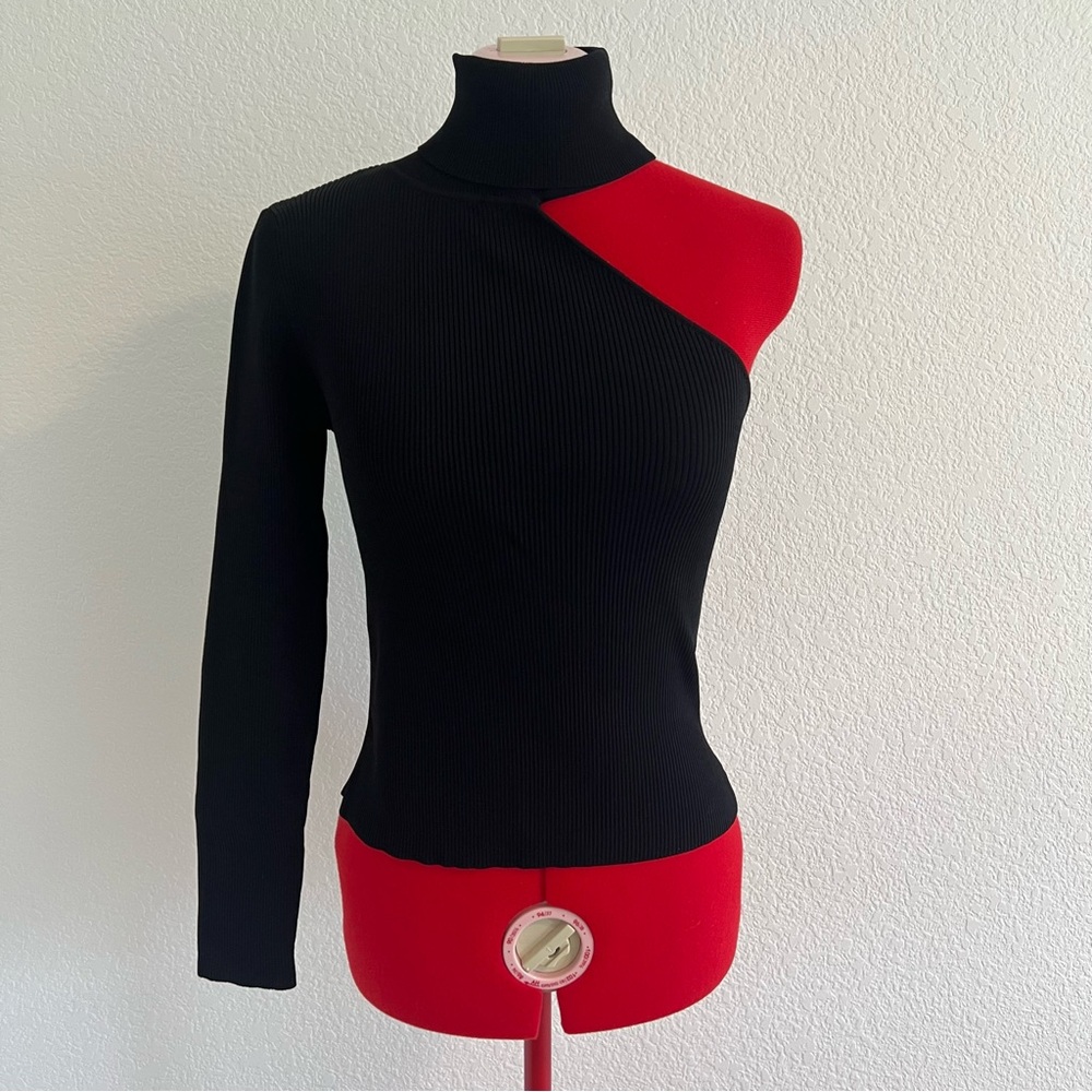 Zara Black One Shoulder Turtleneck Ribbed Long Sleeve Medium